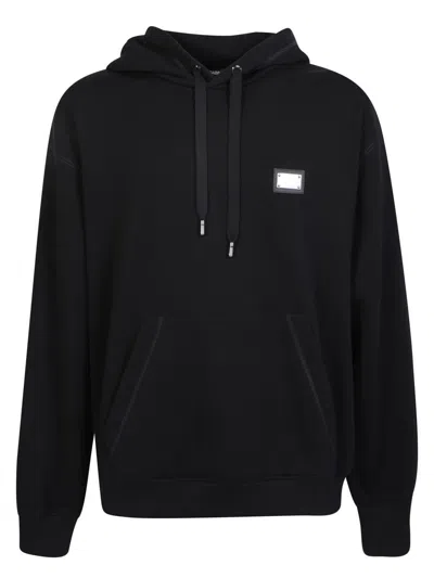 Dolce & Gabbana Black Hoodie With Plated Logo On The Chest In Cotton Man