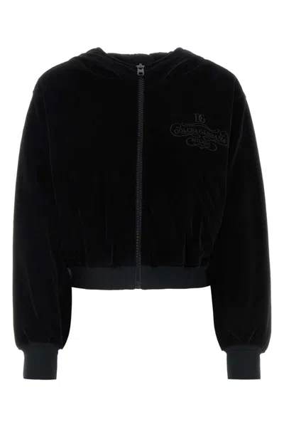 Dolce & Gabbana Logo Embroidery Chenille Hoodie In Black