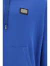 Dolce & Gabbana Logo-plaque Cotton Hoodie In Blu Cina