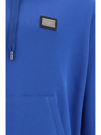 Dolce & Gabbana Logo-plaque Cotton Hoodie In Blue