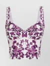 Dolce & Gabbana Violet Top With Sweetheart Neckline And All-over Graphic Print In Purple