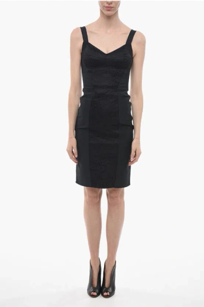 Dolce & Gabbana Sweetheart Neckline Stretch Sheath Dress With Lace Inserts In Black
