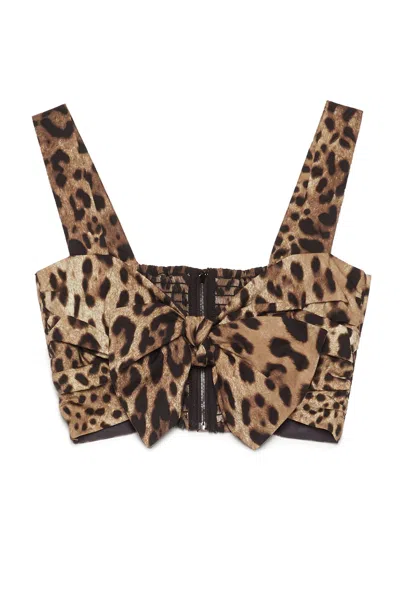 Dolce & Gabbana Bustier Top Leopard Motif Sweetheart Neckline In Multi
