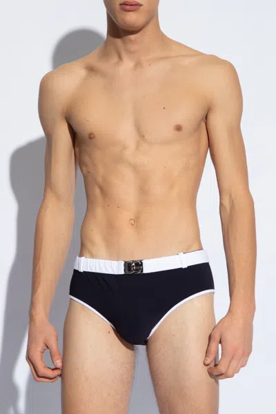 Dolce & Gabbana Brando David Swim Briefs In Navy Blue