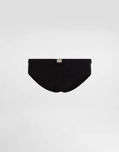 Dolce & Gabbana Swim Briefs With High-cut Leg And Tag In Black