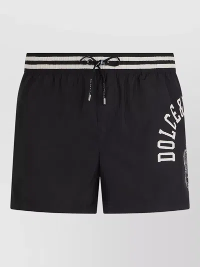 Dolce & Gabbana Marine Print Swim Shorts With Drawstring In Black