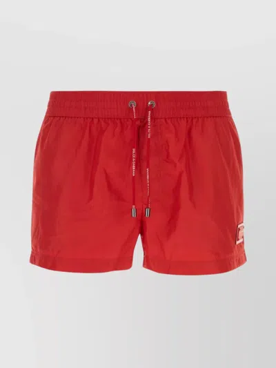 Dolce & Gabbana Swim Shorts With Back Pocket And Elasticated Waistband In Red