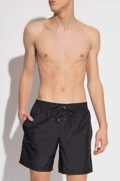 Dolce & Gabbana Short Swim Shorts With Matching Clutch Bag In Black