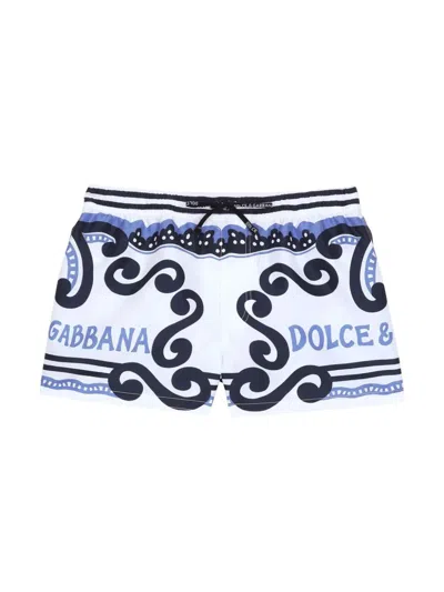 Dolce & Gabbana Kids' Marina-print Swim Shorts In Blue