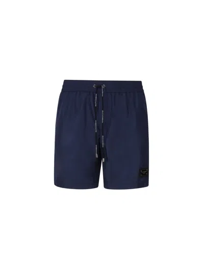 Dolce & Gabbana Medium Beach Boxer Made Of Lightweight Nylon With Metal Logo Plaque In Blue