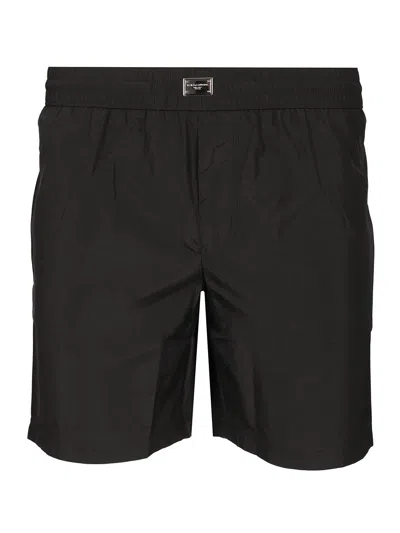 Dolce & Gabbana Swim Trunks In Lightweight Nylon In Black