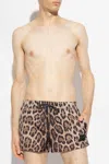 Dolce & Gabbana Short Swim Trunks With Leopard Print In Beige