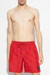 Dolce & Gabbana Logo-plaque Drawstring Swim Shorts In Red