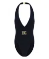 Dolce & Gabbana Belted Plunge-neck Swimsuit In Black