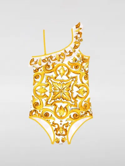 Dolce & Gabbana Maiolica Printed One-piece Swimsuit In Gelb