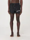 Dolce & Gabbana Black Swim Trunks With Contrasting Logo Print In Nylon Man In Black