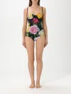 Dolce & Gabbana Multicolor One-piece Swimsuit With Buckle With Logo On The Rear And All-over Floral Print In Tech Fa In Black