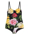 Dolce & Gabbana Multicolor One-piece Swimsuit With Buckle With Logo On The Rear And All-over Floral Print In Tech Fa In Multicolor