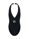 Dolce & Gabbana Belted Plunge-neck Swimsuit In Nero