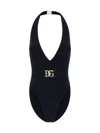 Dolce & Gabbana Belted Plunge-neck Swimsuit In Nero