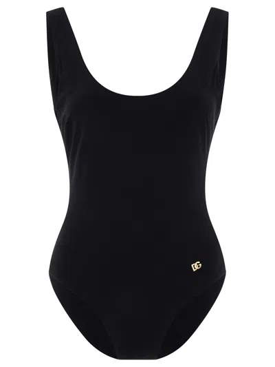 DOLCE & GABBANA SWIMSUIT WITH LOGO COSTUMES BLACK