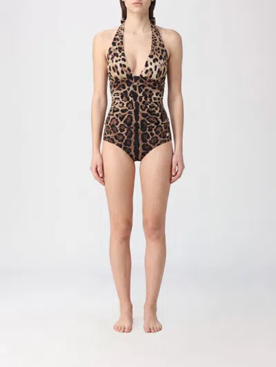 Dolce & Gabbana Swimsuit Woman Color Brown In Animal Print