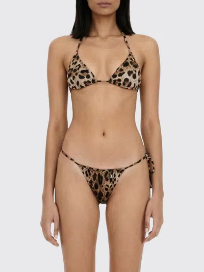 Dolce & Gabbana Dolce  Gabbana Leopard-printed Tie Fastened Bikini Top In Brown