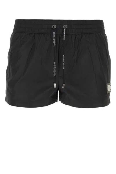 Dolce & Gabbana Boxer Da Mare Corto Con Placca Logata In Black