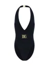 Dolce & Gabbana Belted Plunge-neck Swimsuit In Black