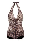 Dolce & Gabbana Leopard-print Halterneck Swimsuit In Multi
