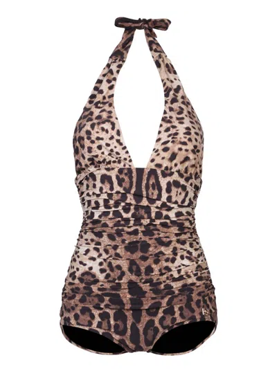 Dolce & Gabbana One-piece Leopard Print Swimsuit In Multi