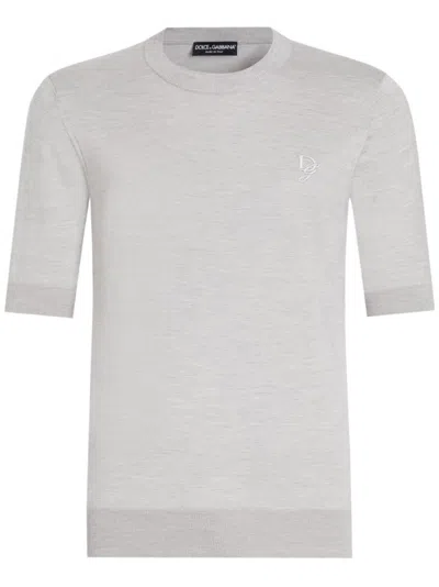 Dolce & Gabbana Ribbed Crewneck Short Sleeves Sweater In Gray