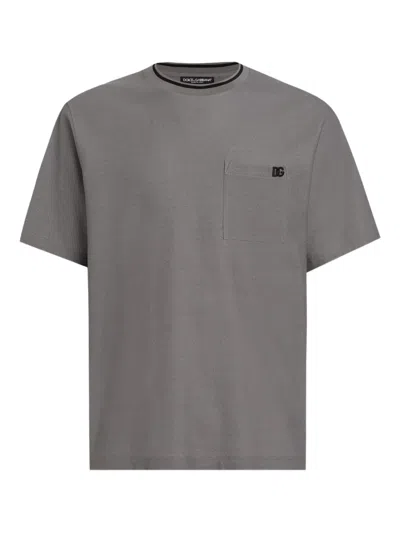 Dolce & Gabbana Piquet T-shirt With Dg Embroidery In Gray