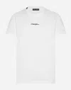 Dolce & Gabbana White Crewneck T-shirt With Signature Logo In Cotton Man In ホワイト