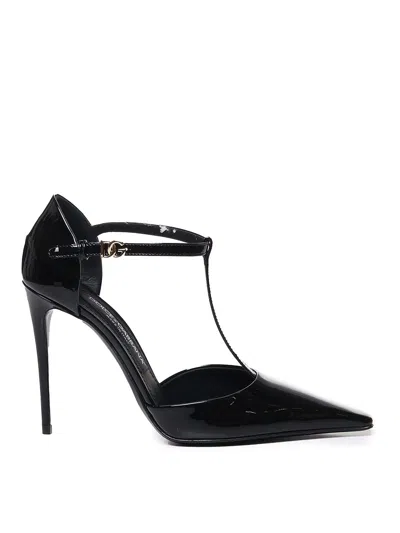 Dolce & Gabbana Elegant Black Leather T-strap Heels Sandals