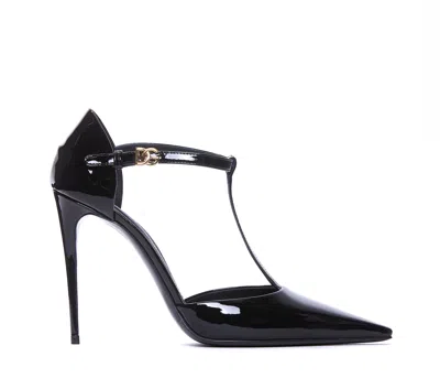 Dolce & Gabbana Black Patent Leather T-strap Heels Pumps Shoes