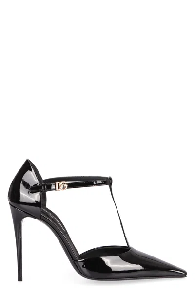 Dolce & Gabbana T-bar Patent Leather Pumps In Black