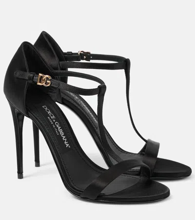 Dolce & Gabbana Satin Sandals With Metal Monogram In Multi