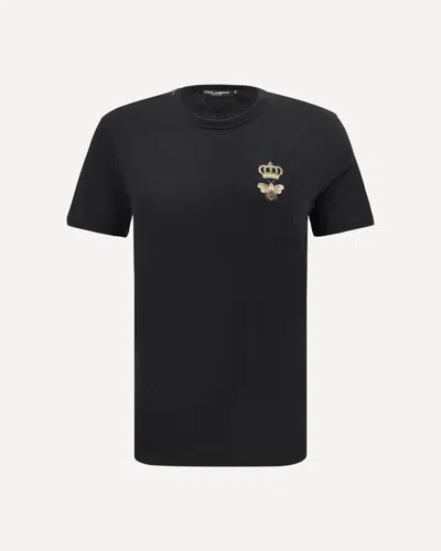 Dolce & Gabbana Embroidered Bee And Crown Cotton T-shirt In Black