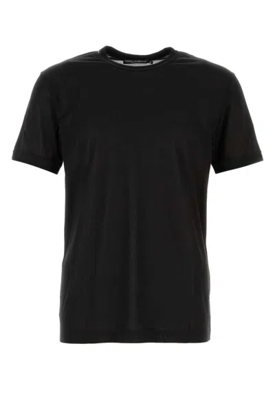 Dolce & Gabbana Silk Crew Neck T-shirt Plain Design In Black