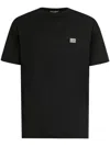Dolce & Gabbana Cotton T-shirt With Metal Plaque Featuring Front Logo In Black