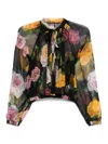 Dolce & Gabbana Rose Tie-neck Chiffon Cropped Blouse In Black