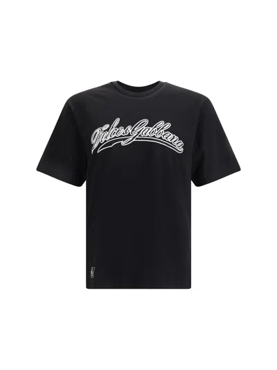 Dolce & Gabbana Men Cotton T-shirt With Embossed Logo Embroidery In Black