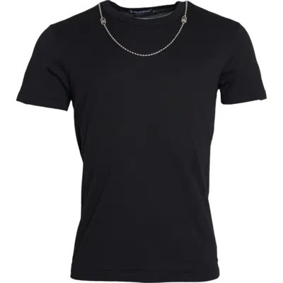 Pre-owned Dolce & Gabbana T-shirt Black Cotton Silver Chain Short Sleeve It46 / S 900usd