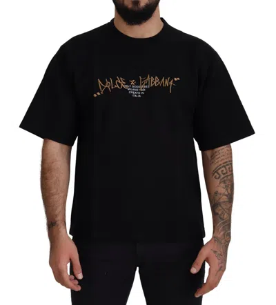 Pre-owned Dolce & Gabbana T-shirt Black Logo Cotton Crewneck Mens It44 / Us34 / S Rrp $840