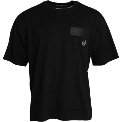 Pre-owned Dolce & Gabbana T-shirt Black Logo Patch Cotton Crew Neck It52/us42/xl 600usd