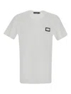 Dolce & Gabbana Dolce&gabbana White Crewneck T Shirt With Logo Plaque In Blanco