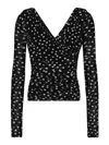 Dolce & Gabbana Stretch Tulle Top With Crossover Neckline And Polka Dot Print In Blanco