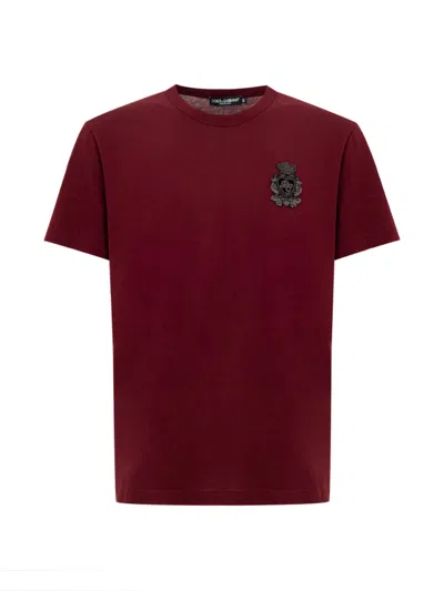 Dolce & Gabbana Bordeaux Red Cotton Crest Logo Patch T-shirt In Burgundy