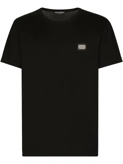Dolce & Gabbana T-shirt Con Placca Logata In Black